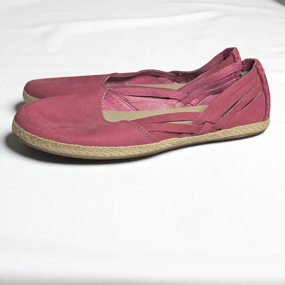 UGG Espadrille Flats Woven Detail Casual Slip On Shoes Woman Size 8 Pink Leather